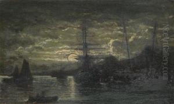 Lever De La Lune, Maree Basse Oil Painting by Edward Moerenhout