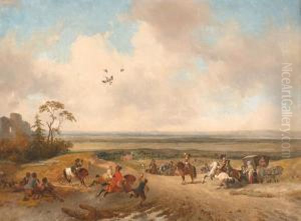 The Falcon Hunt Oil Painting by Joseph Jodocus Moerenhout