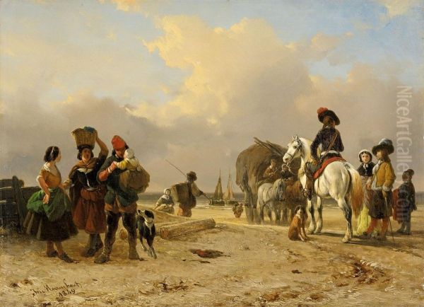 Fischer Und Reiter Amstrand Oil Painting by Jozef Jodocus Moerenhout