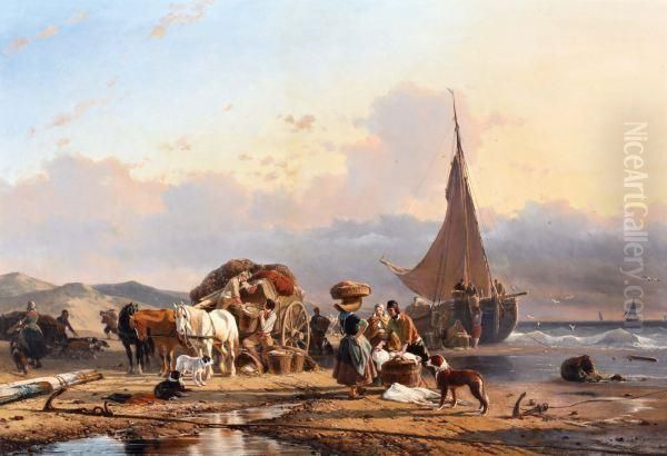 Het Laden Van De Vangst Oil Painting by Jozef Jodocus Moerenhout