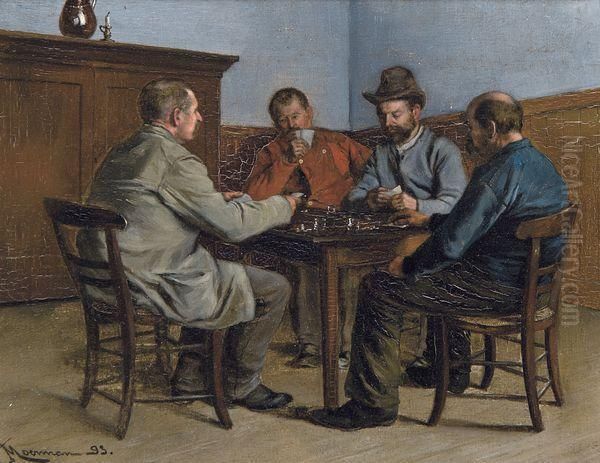 Les Joueurs De Cartes Oil Painting by Jan Moerman