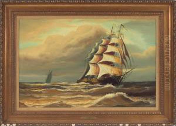 Clipper At Sunset Oil Painting by Jan Moerman