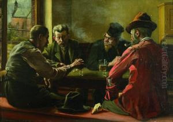 Wurfelspieler In Einem Gasthaus. Oil Painting by Johannes Lodewijk Moerman