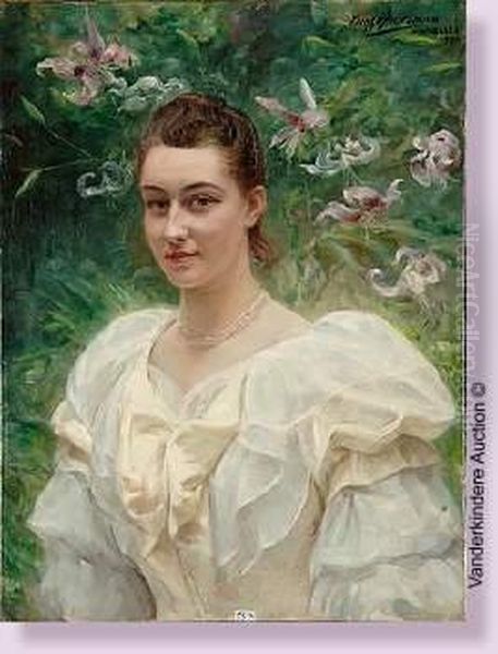 Jeune Fille Aux Lys Oil Painting by Eugene Moermans