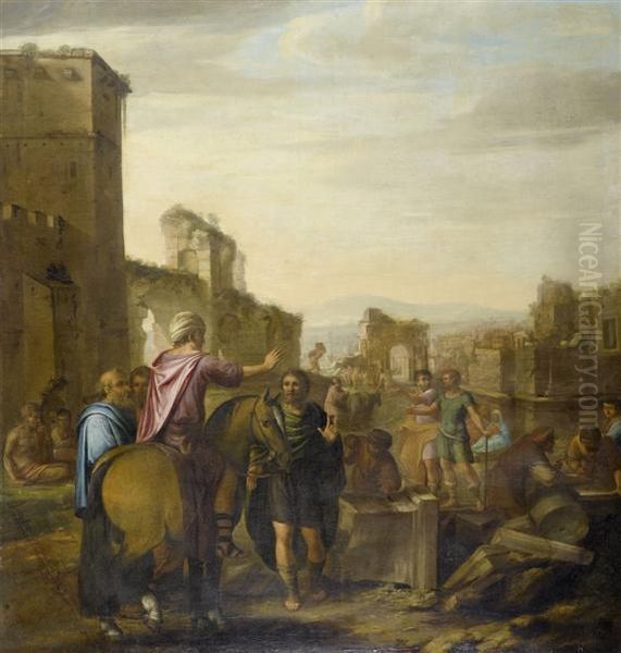 Artisan Before A Townscape Oil Painting by Claes Cornelisz Moeyaert