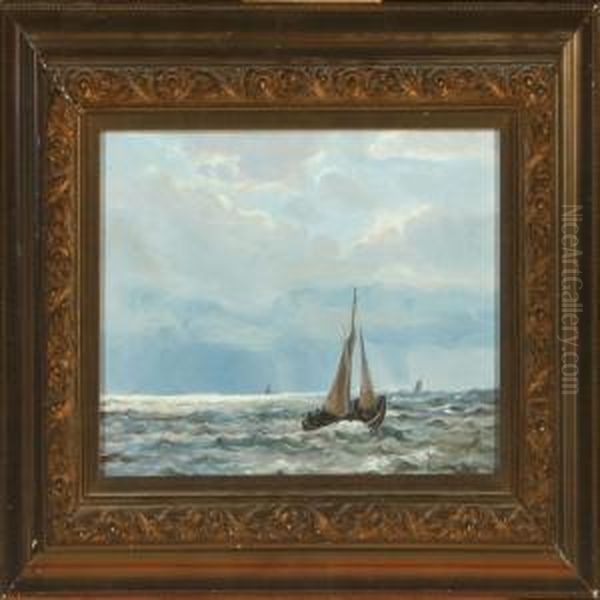 Seascape Withsailing Ships Oil Painting by Ludvig Mogelgaard