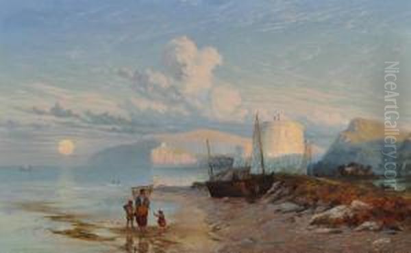 Martello Towers On The South Coast At Sunset Oil Painting by John Mogford