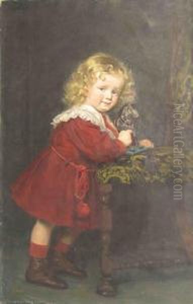 Madchen Mit Holzpferdchen Oil Painting by Johannes Heinrich Mogk