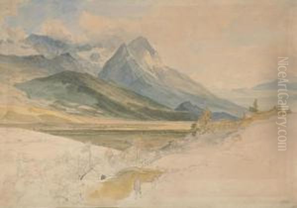 Alpenlandschaft Mit Ziegenhirt. Oil Painting by Johann Georg Paul Mohr