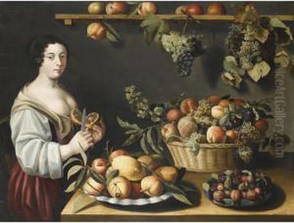 Nature Morte De Fruits A La Jeune Servante Oil Painting by Louise Moillon