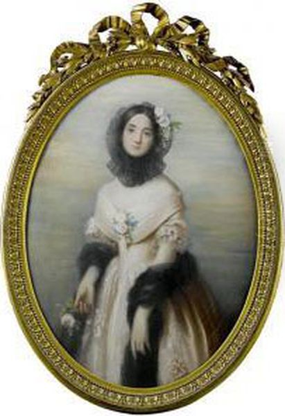 Portrait Of Yolande Duvernay, With Flower Trimmed Lace Headdress And Shawl Oil Painting by Antonin Marie Moine