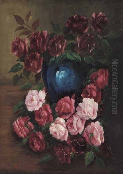 Rose Oil Painting by Anacleto Moiraghi