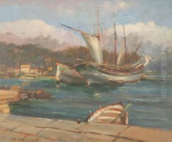 Portofino Oil Painting by Anacleto Moiraghi