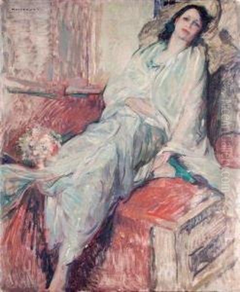 Jeune Femme A La Lecture. Oil Painting by Alfred Moitroux