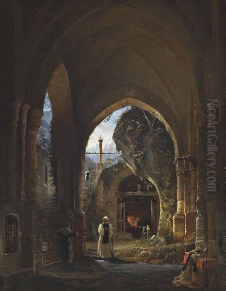 A Mountain Monastery Oil Painting by Frederico Moja