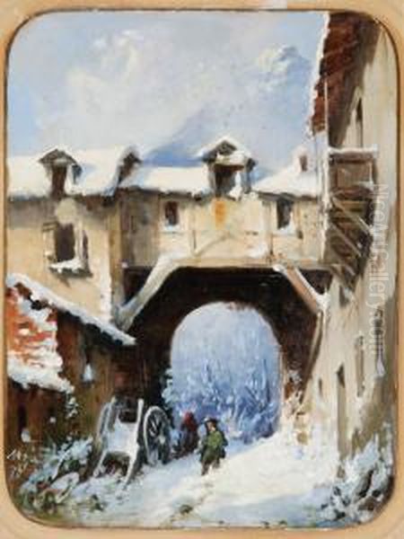 Cascina Con Neve Oil Painting by Frederico Moja