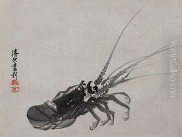 Lobster Oil Painting by Urushibara Mokuchu