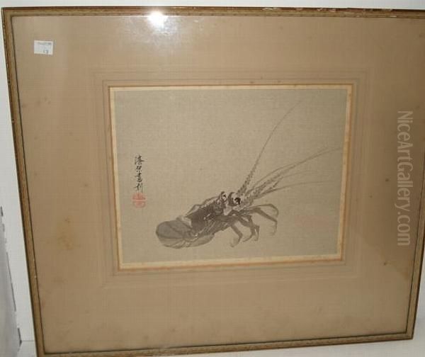 Crayfish Oil Painting by Urushibara Mokuchu