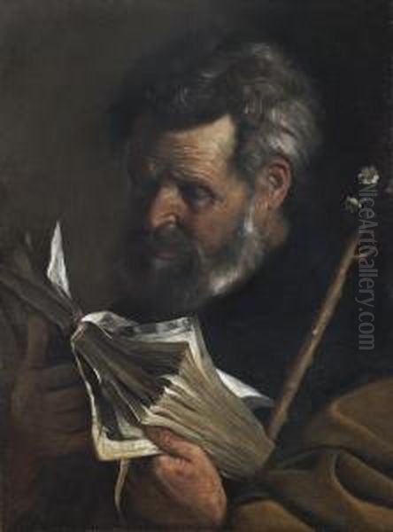 Saint Joseph Reading A Book And Holding A Flowering Staff Oil Painting by Pier Francesco Mola