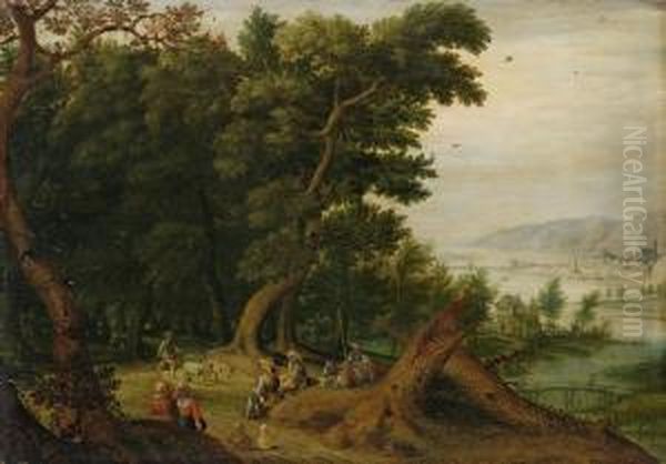 Bewaldete Landschaft Mitfigurenstaffage Oil Painting by Mattheus Adolfsz Molanus