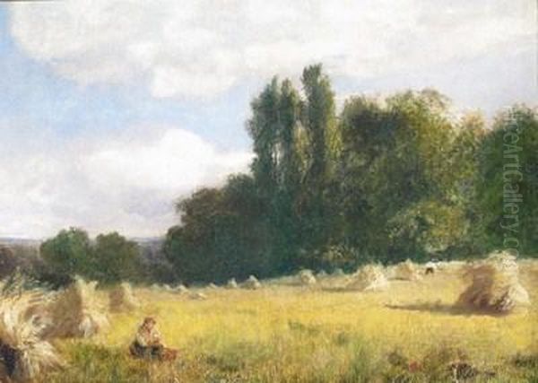 A Break At Harvest Time Oil Painting by John Henry Mole