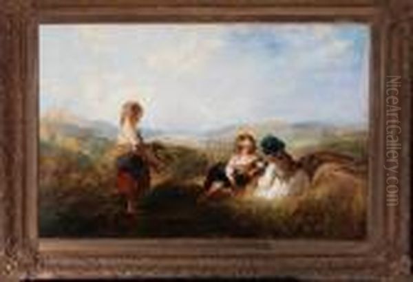 Three Girls In A Cornfield Oil Painting by John Henry Mole