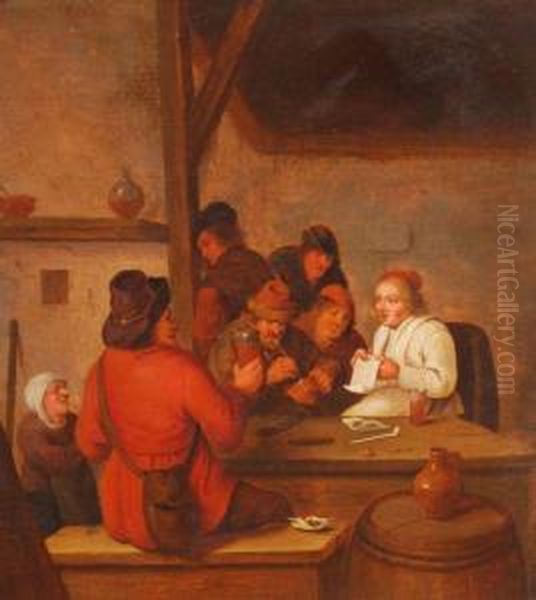 A Tavern Interior With Peasants Drinking Oil Painting by Bartholomeus Molenaer