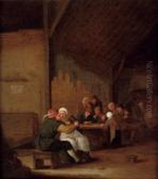 A Tavern Scene With Peasants Drinking And Smoking Oil Painting by Bartholomeus Molenaer