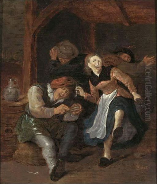 A Merry Company In An Interior Singing And Dancing Oil Painting by Jan Miense Molenaer