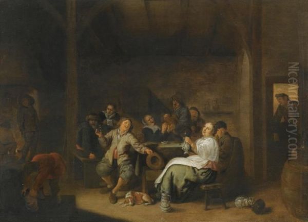 Merry Company In An Inn Oil Painting by Jan Miense Molenaer