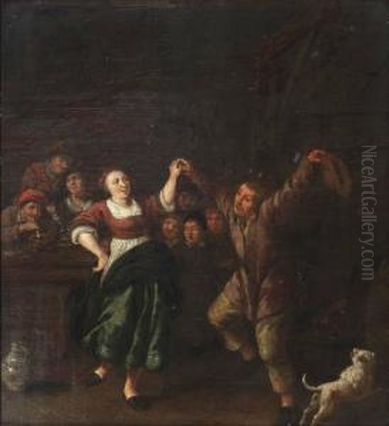 Peasants Dancing In An Interior Oil Painting by Jan Miense Molenaer