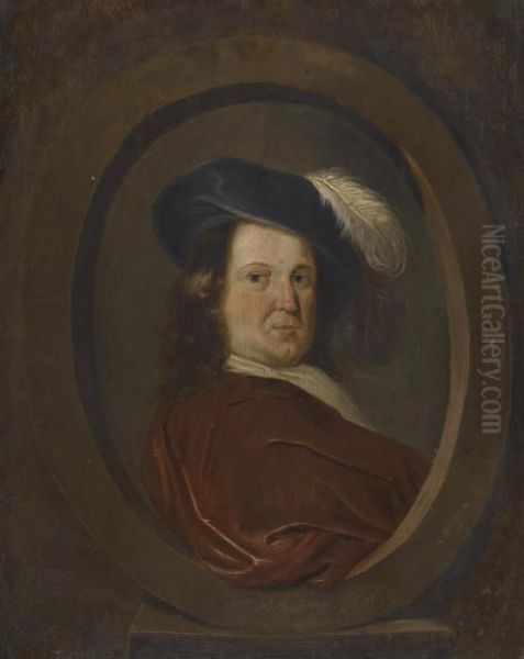 Self Portrait, Head And Shoulders, Set In A Stone Cartouche Oil Painting by Pieter Molijn