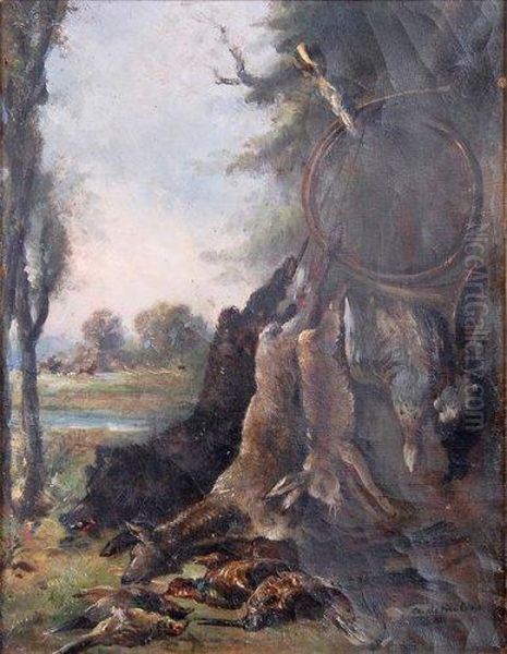 Nature Morte Au Gibier Et Trompe De Chasse. Oil Painting by Auguste Molin