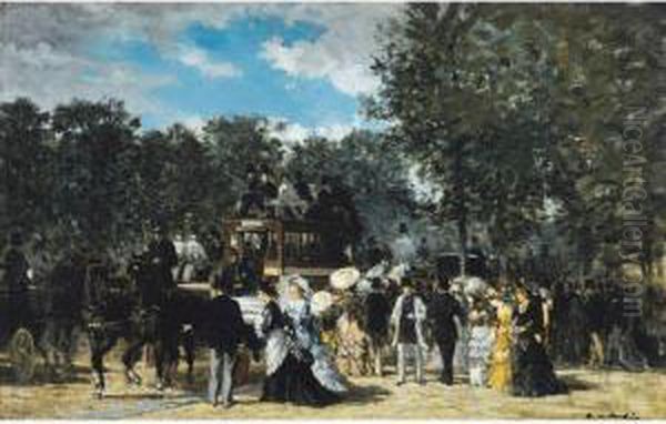 Promenade Dans Le Parc De Saint Cloud Oil Painting by Auguste Molin