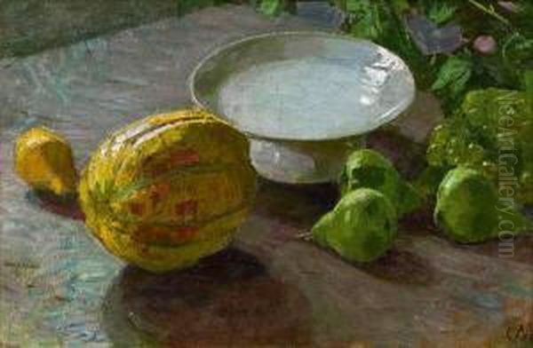 Stillleben Mit Melone Und Birnen 
 Ol Auf Leinwand Oil Painting by Carl Moll