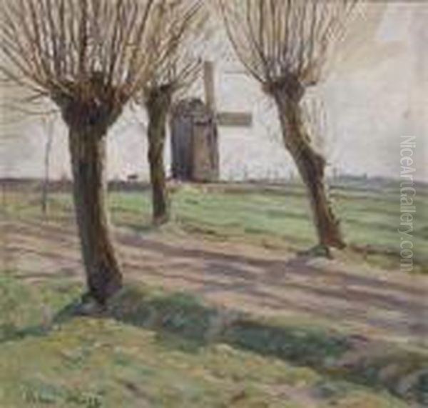 Willows By The Path Oil Painting by Oskar Moll