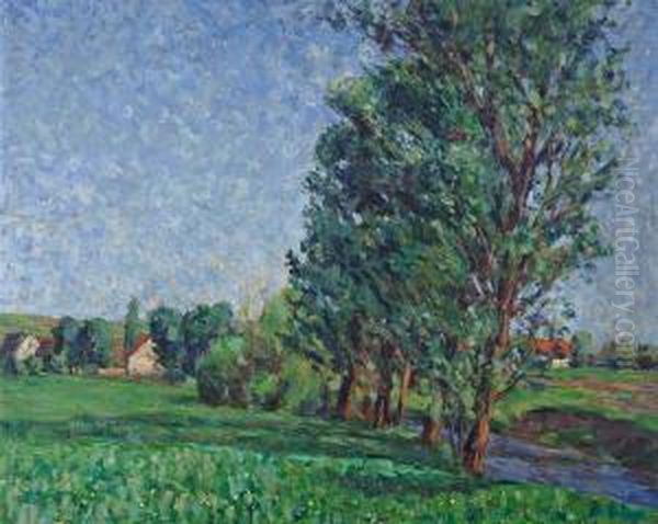 Sommerliche Wiesenlandschaft Mit Baumen Oil Painting by Oskar Moll