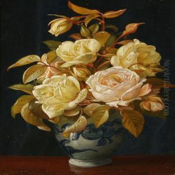 Still Life With Roses In Yellow Hues Oil Painting by Christian Mollback