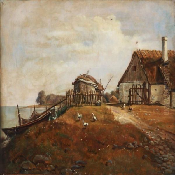 Fisherman's Cottage At The Coast Oil Painting by I. P. Moller