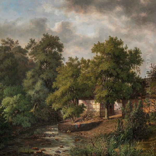 Vandmolle I Naerheden Af Lykkesholm I Fyen Oil Painting by I. P. Moller