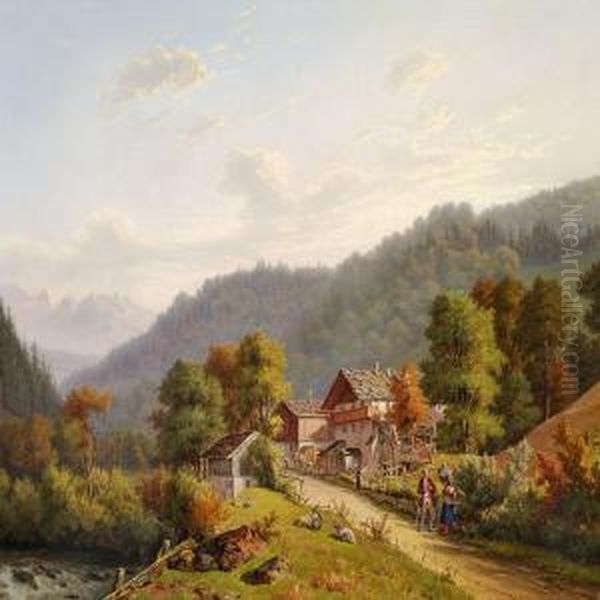 En Efteraarsdag I Bayern, I Naerheden Af Berchtesgaden Oil Painting by I. P. Moller