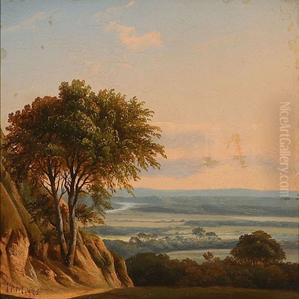 Summer Landscape With View Of A Valley Oil Painting by I. P. Moller