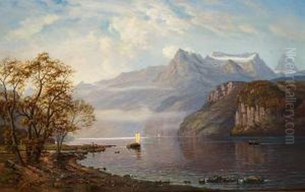 View Of The Vierwaldstattersee Oil Painting by J.H. Moller