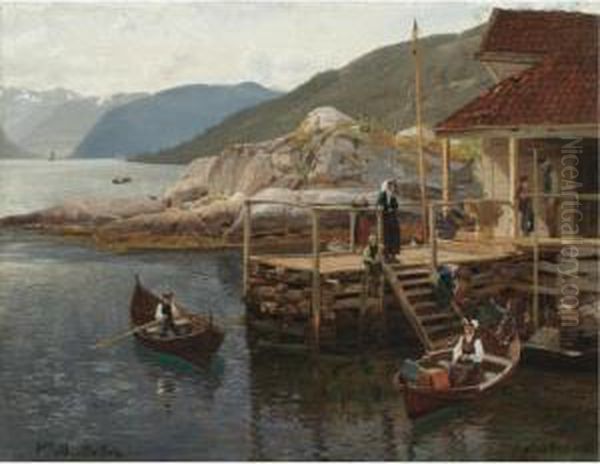 Bryggen (the Quay) Oil Painting by Niels Bjornson Moller