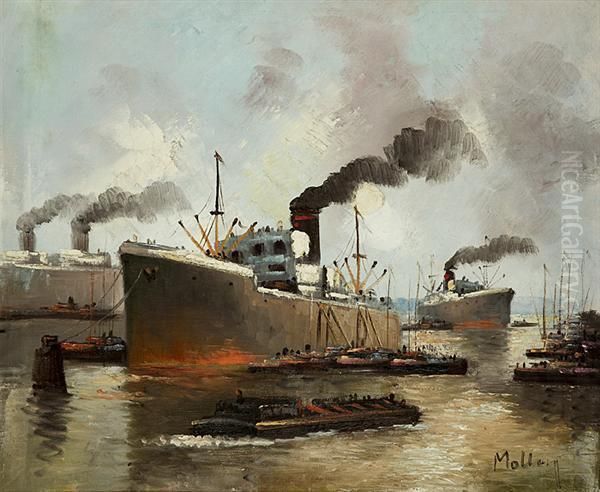 Bateaux A Quai Oil Painting by Otto Moller