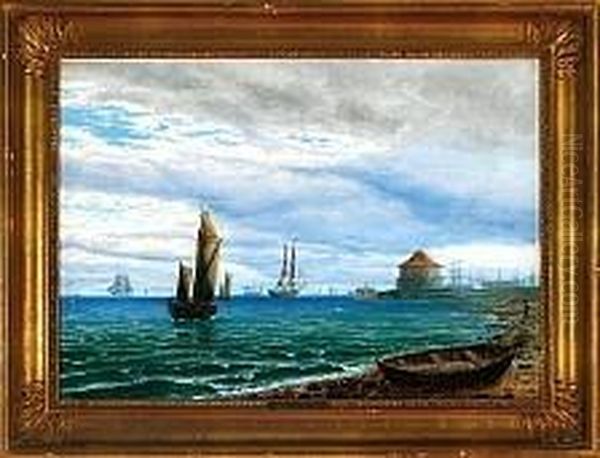 A Coastal Scenery From Frederikshavn Town, Denmark Oil Painting by Thorvald C. Benjamin Moller