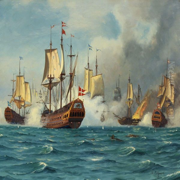 The Battle Of Koge Bay Oil Painting by Chr. Mollgard