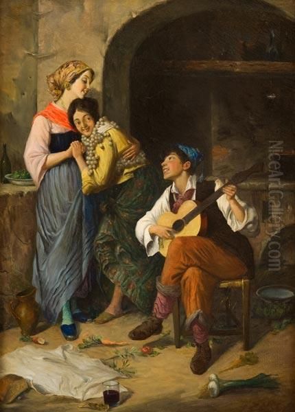 Il Suonatore Di Chitarra Oil Painting by Achille Mollica