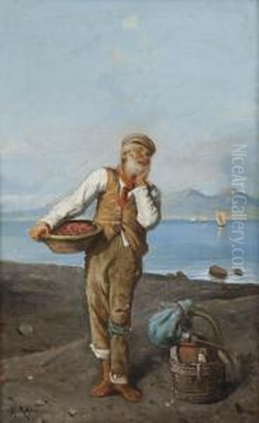 Pescatori Che Giocano A Carte Oil Painting by Achille Mollica