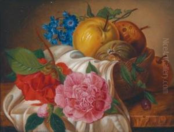 Still Life With Flowers And Fruits Oil Painting by Anton Mollis